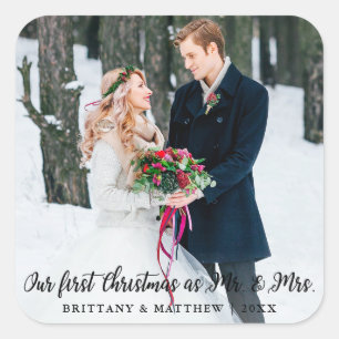 Elegant First Christmas as Mr. and Mrs. Large Square Sticker