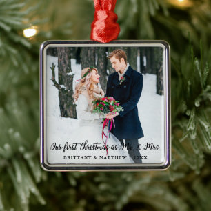 Elegant First Christmas as Mr. and Mrs. Metal Ornament