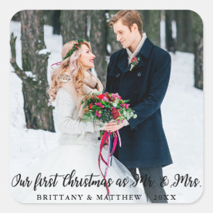 Elegant First Christmas as Mr. and Mrs. Square Sticker