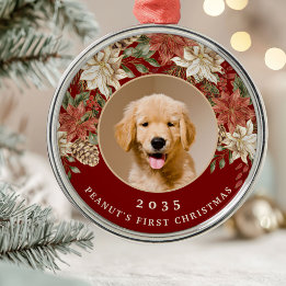 Elegant First Christmas Dog Photo Metal Ornament