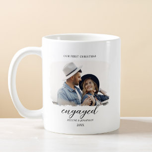 Elegant First Christmas Engaged Photo Minimal Coffee Mug