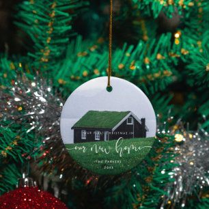 Elegant First Christmas in our new home Photo Ceramic Ornament