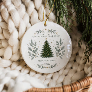 Elegant First Christmas Married Ceramic Ornament