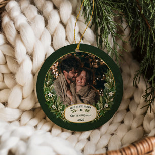 Elegant First Christmas New Home Photo Ceramic Ornament
