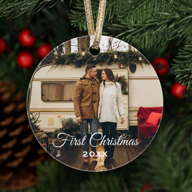 Elegant First Christmas Photo Keepsake Ornament (Creator Uploaded)