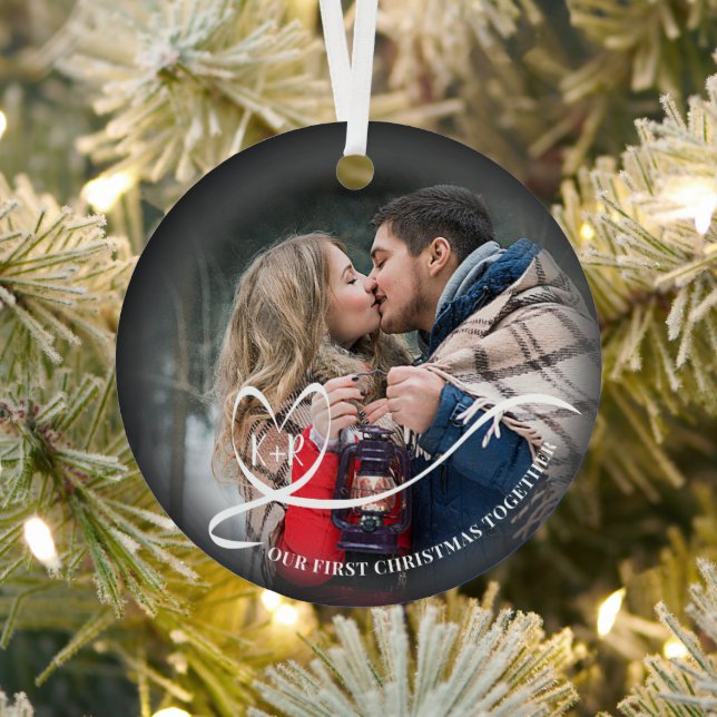 Elegant First Christmas Together Photo Metal Ornament (Insitu)