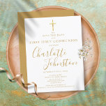 Elegant First Holy Communion Gold Signature Save T Announcement Postcard<br><div class="desc">Elegant First Holy Communion gold signature save the date invitation featuring an elegant golden script signature name. Personalize with your special event information in chic gold lettering on this gender-neutral design. Designed by Thisisnotme©</div>