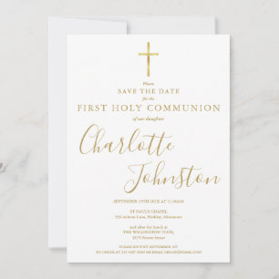 Elegant First Holy Communion Gold Signature Save The Date