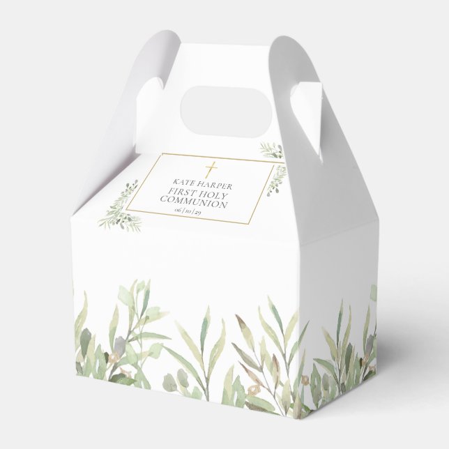 Elegant First Holy Communion Greenery Favor Box (Front Side)