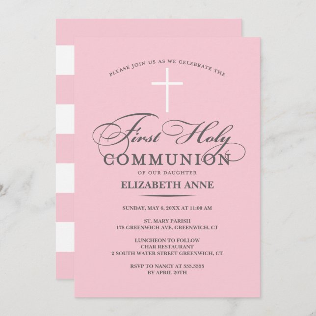 Elegant First Holy Communion Invitation Pink (Front/Back)