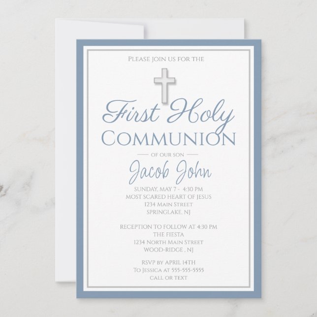 Elegant First Holy Communion Invites for Boys (Front)