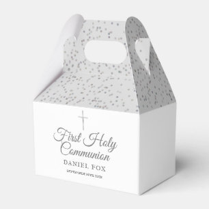 Elegant First Holy Communion Sliver Stardust Favor Box