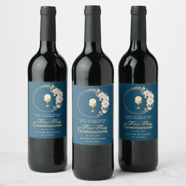 Elegant First Holy Communion Thank You  Wine Label (Bottles)