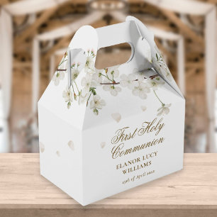 Elegant First Holy Communion White Blossom Floral Favor Box