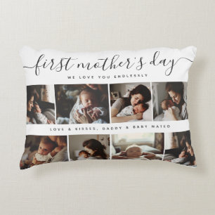 Elegant First Mother's Day Custom Photo Collage Accent Pillow
