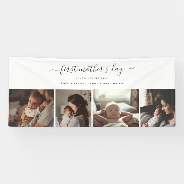 Elegant First Mother's Day Custom Photo Collage Banner (Horizontal)