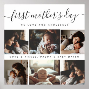 Elegant First Mother's Day Custom Photo Collage Poster