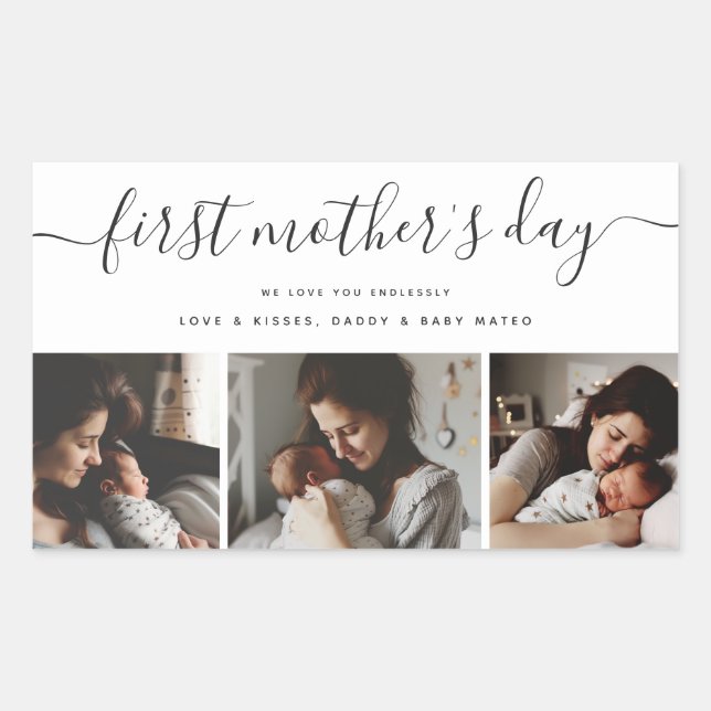 Elegant First Mother's Day Custom Photo Collage Sticker (Front)