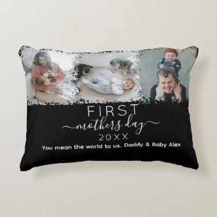 Elegant First mother's Day Photo Collage Accent Pillow