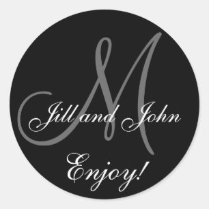 Elegant First Names Monogram Wedding Favour Sticke Classic Round Sticker