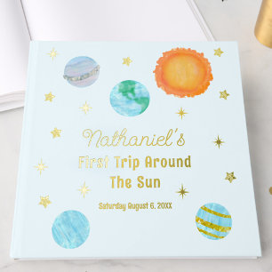 Elegant First Trip Around The Sun Boy's Birthday Guest Book