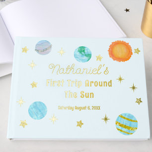 Elegant First Trip Around The Sun Boy's Birthday Guest Book