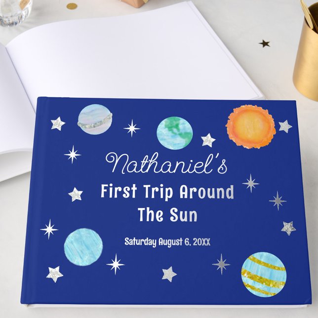 Elegant First Trip Around The Sun Boy's Birthday Guest Book (Creator Uploaded)