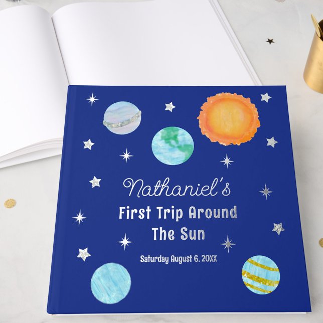 Elegant First Trip Around The Sun Boy's Birthday  Guest Book (Creator Uploaded)