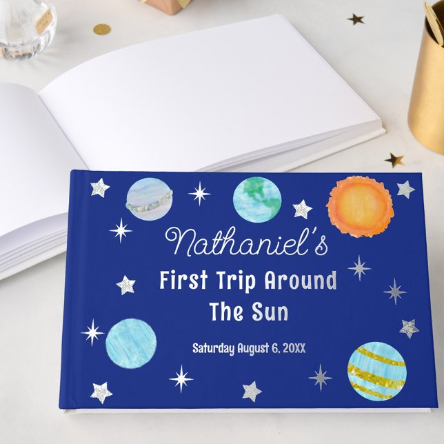 Elegant First Trip Around The Sun Boy's Birthday Guest Book (Creator Uploaded)