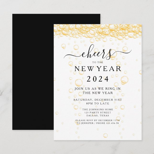 Elegant Fizz New Year's Eve Party Invitation Postcard (Front/Back)