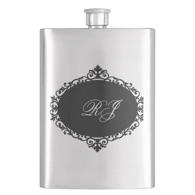 Élégant flacon noir argent monogramme (devant)
