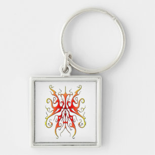 Elegant Flame Tribal Mask Abstract Design Keychain