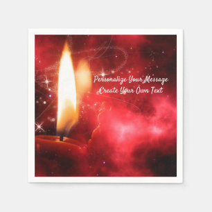 Elegant Flaming Candle on Red Personalize Napkin