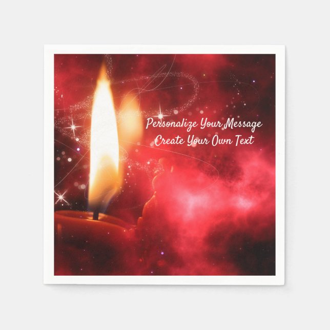 Elegant Flaming Candle on Red Personalize Napkin (Front)
