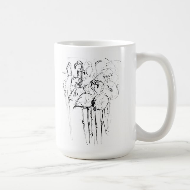 Elegant Flamingo Flock Sketch Coffee Mug (Right)