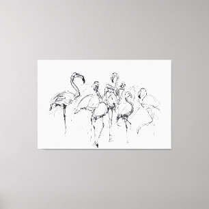 Elegant Flamingo Flock Sketch - Premium Canvas Print