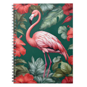 Elegant Flamingo Hibiscus Flowers Emerald Green Notebook
