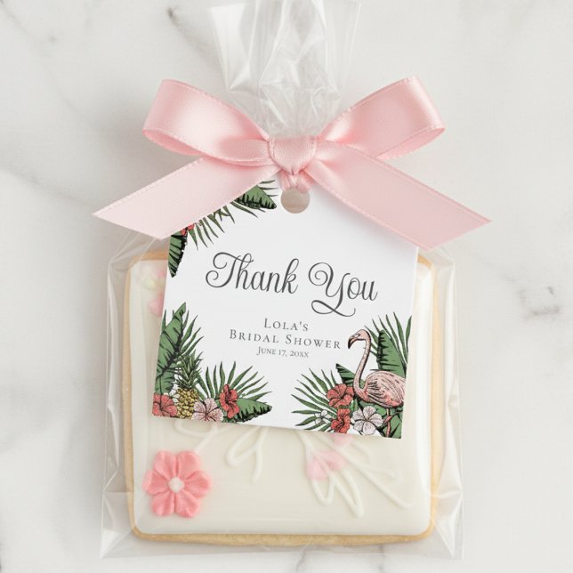 Elegant Flamingo & Hibiscus Shower Thank You Tag (Tropical Floral Pink Flamingo Bridal Shower Thank You Favor Tags. Elegant Hibiscus, Leaves & Foliage)