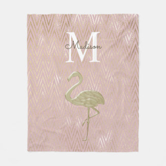 Elegant Flamingo Monogram Rose Gold Fleece Blanket