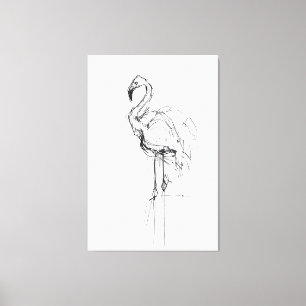 Elegant Flamingo Portrait Sketch - Premium Canvas Print