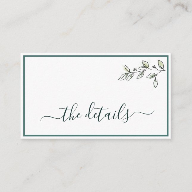 Elegant Flat Modern Botanical Green Enclosure Card (Front)