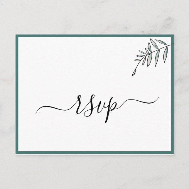 Elegant Flat Modern Botanical Green RSVP Invitation Postcard (Front)