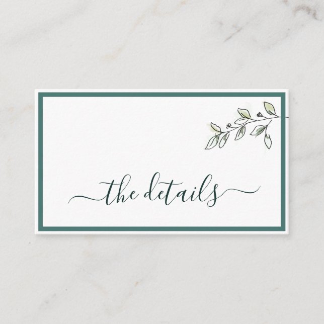 Elegant Flat Modern Botanical Green Twig Enclosure Card (Front)