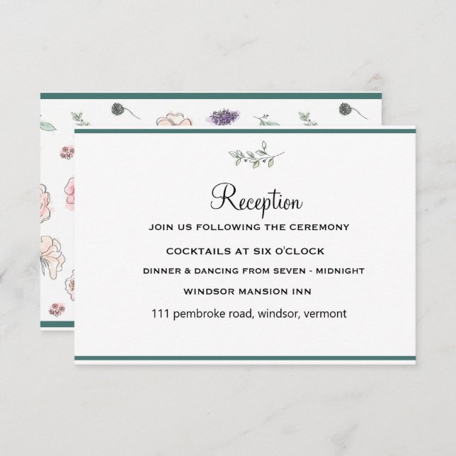 Elegant Flat Modern Botanical Green Twig Reception Invitation (Front/Back)