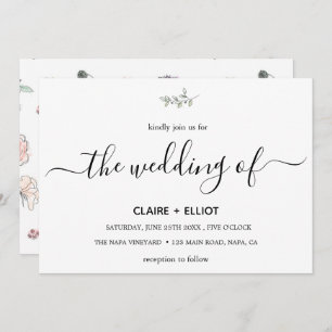 Elegant Flat Modern Botanical Green Twig Wedding Invitation