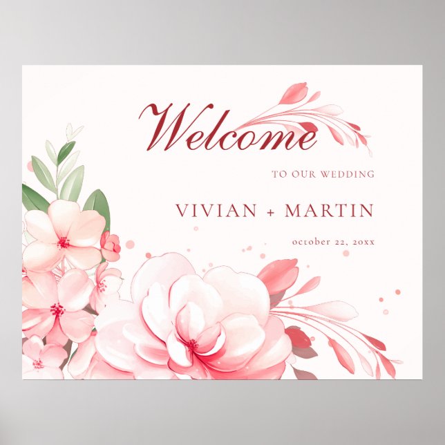 Elegant Flawless Sakura Pink Dream Wedding Welcome Poster (Front)