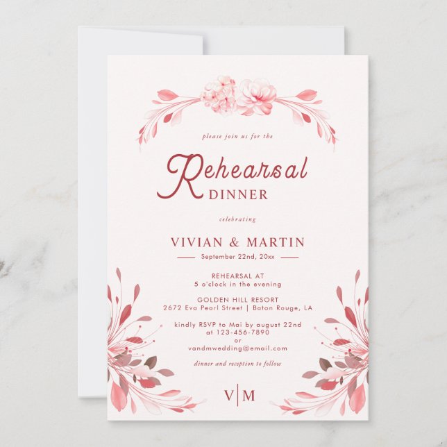 Elegant Flawless Sakura Pink Rehearsal Dinner Invitation (Front)