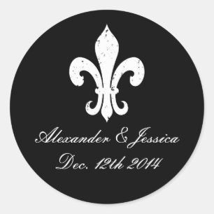 Élégant fleur de lis autocollants de mariage et ét