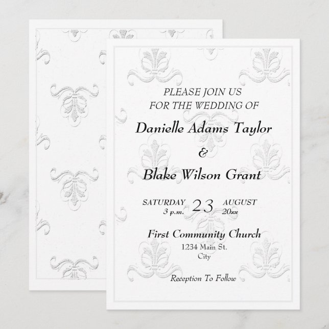 Elegant Fleur de Lis Black & White Wedding Invitat Invitation (Front/Back)