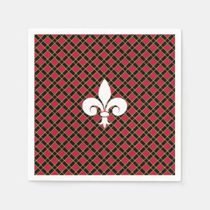 Elegant Fleur-de-lis or Lily Flower on Black & Red Napkin